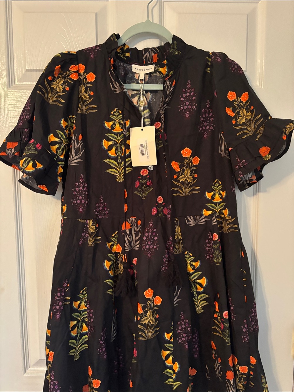 Liliana Black Floral Tiered Dress with Orange & Purple Accents - Picture 3 of 7